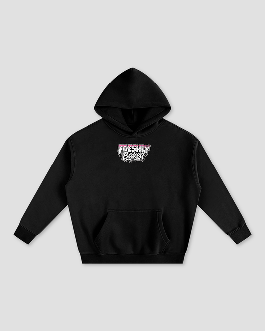 Freshly Baked Logo Oversized Heavy Fleeced Hoodie - Black