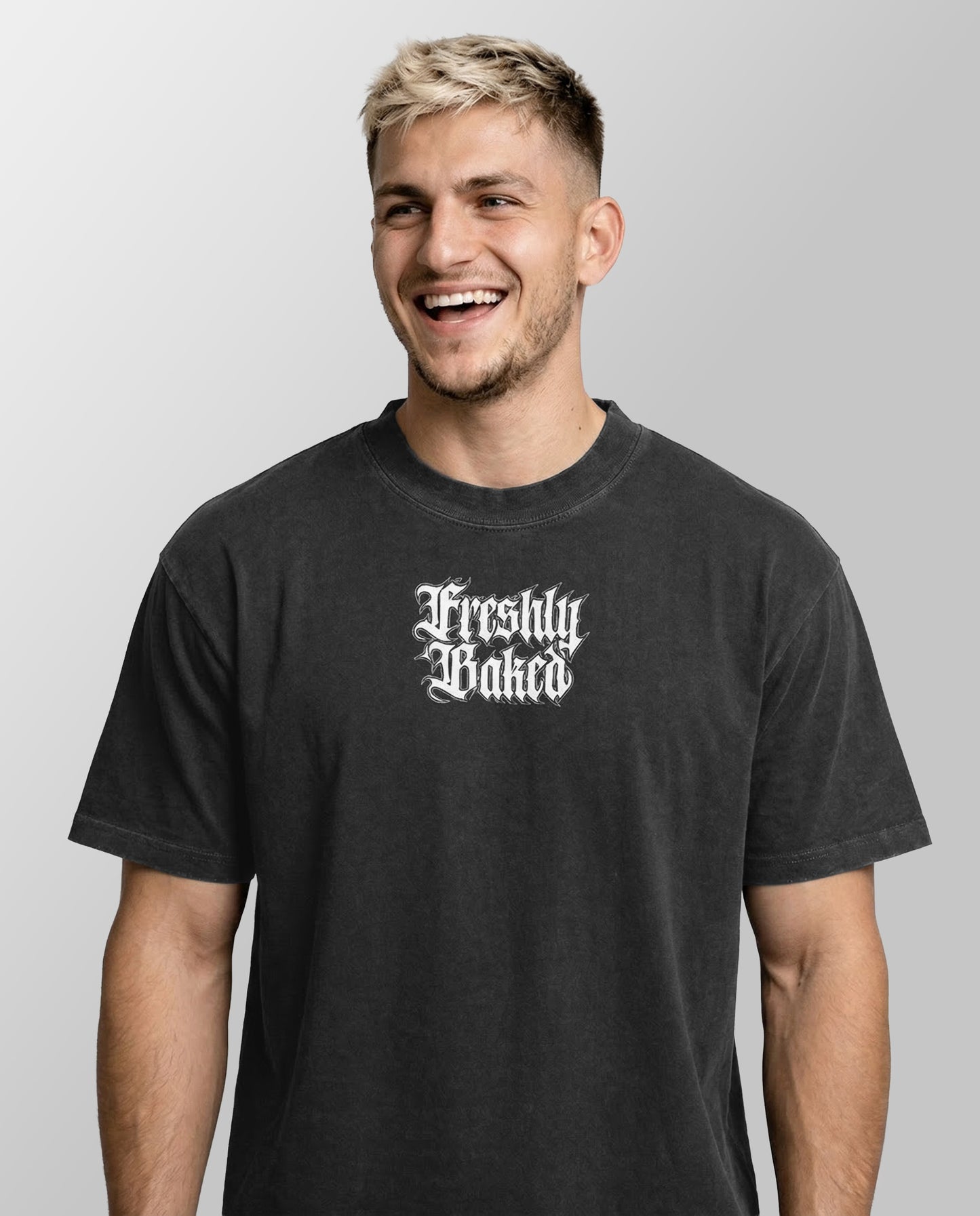 Black Acid Washed Oversized Freshly Baked Logo Tee
