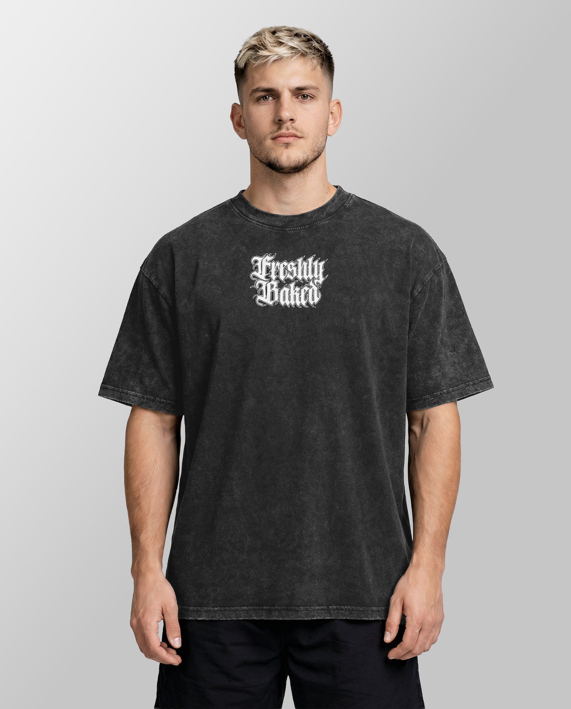 Black Acid Washed Oversized Freshly Baked Logo Tee