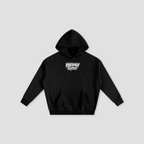 A black pullover hoodie with a front kangaroo pocket and a small chest graphic reading 'Freshly BAKED' in white, pink, and gray, shown on a light gray background.