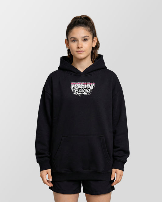 Freshly Baked Logo Oversized Heavy Fleeced Hoodie - Black