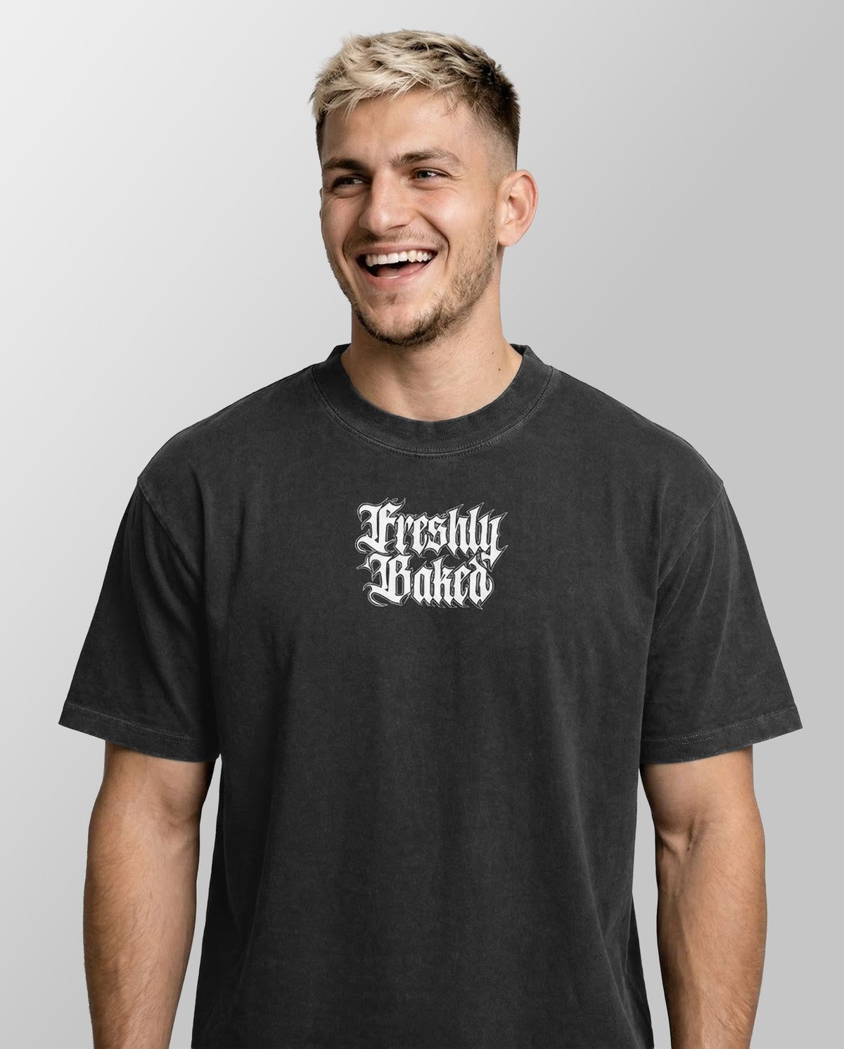 Black Acid Washed Oversized Freshly Baked Logo Tee