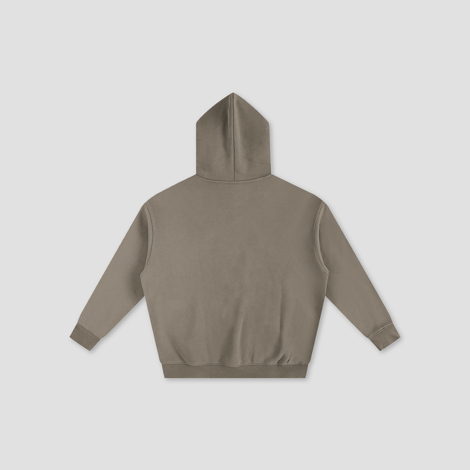 A cropped long-sleeve hoodie shown from the back, in a solid taupe-brown color, displayed on a light gray background.