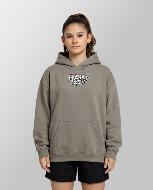 Freshly Baked Logo Oversized Heavy Fleeced Hoodie - Grey Coffee