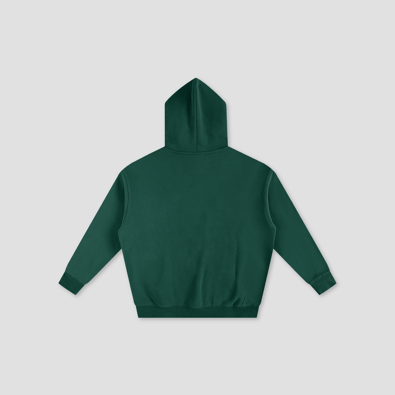 A dark green cropped hoodie shown from the back, laid flat against a light gray background.
