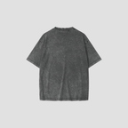 A dark gray mineral-wash short-sleeve t-shirt shown from the back, centered on a light gray background.