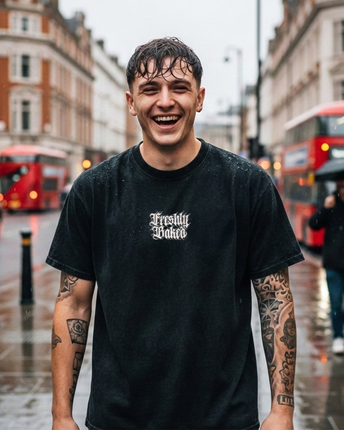 Black Acid Washed Oversized Freshly Baked Logo Tee