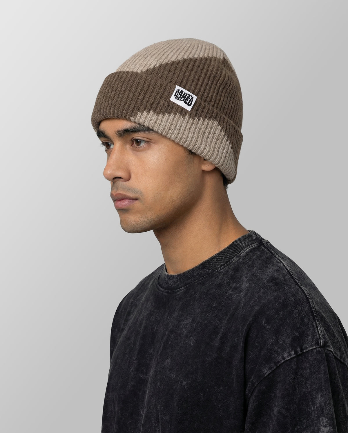 Oversized Wave Beanie Hat - Brown