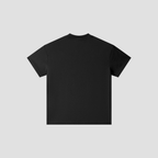 A black short-sleeve t-shirt shown from the back, centered on a light gray background.