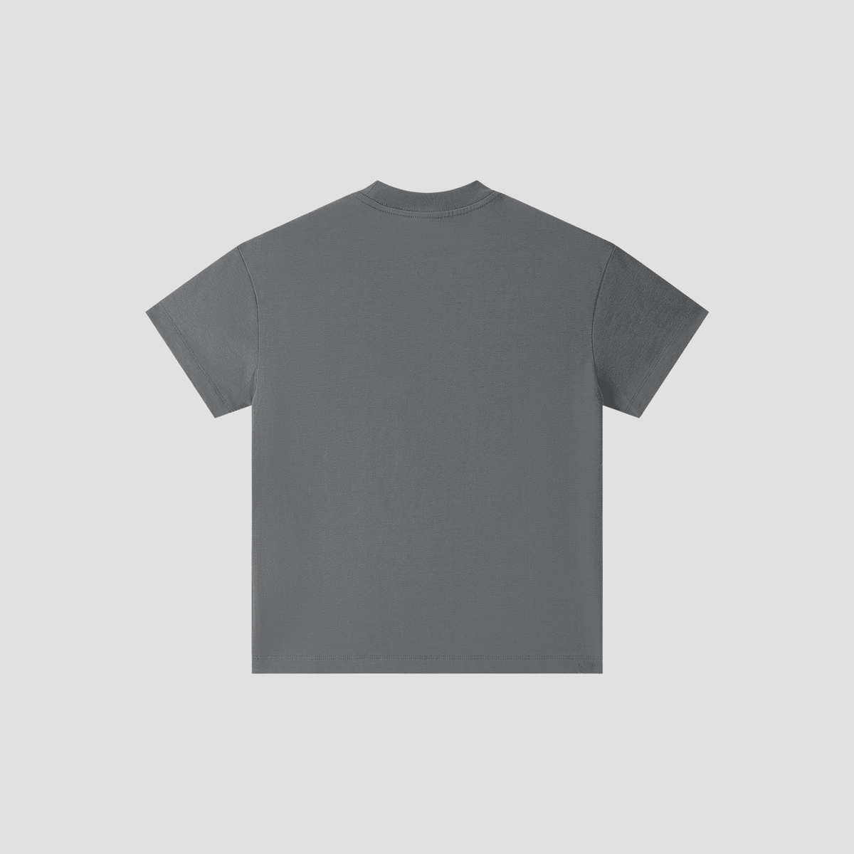 A GREY  short-sleeve t-shirt shown from the back, centered on a light gray background.