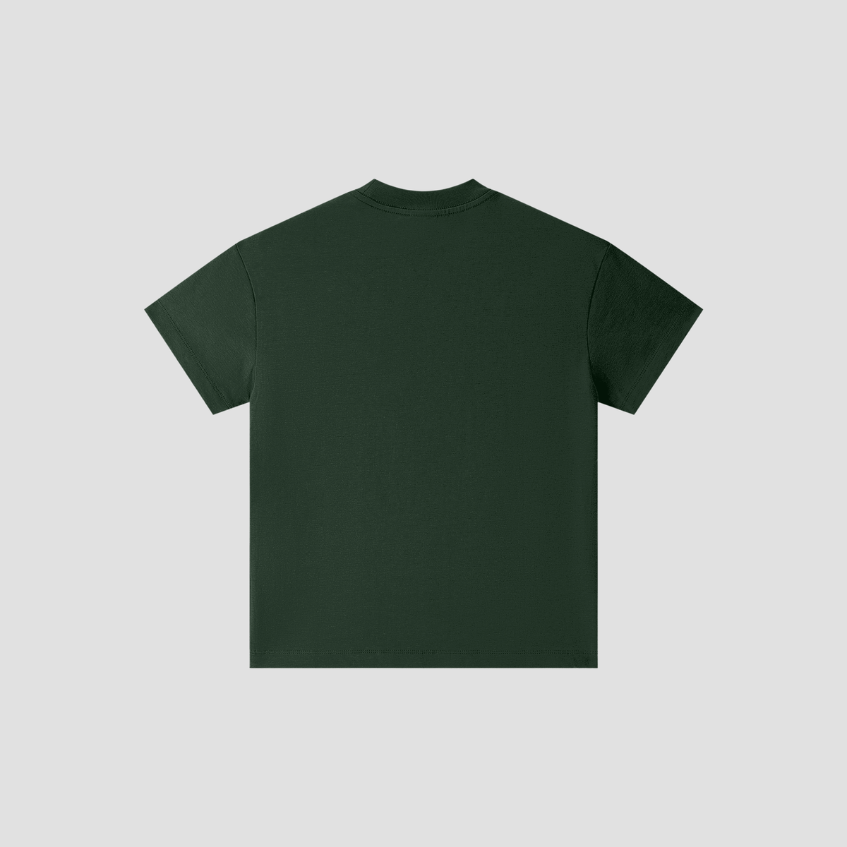 A dark forest green short-sleeve t-shirt shown from the back, centered on a light gray background.
