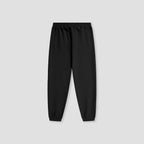 Black jogger pants with an elastic waistband and elastic cuffs, shown flat against a light gray background.