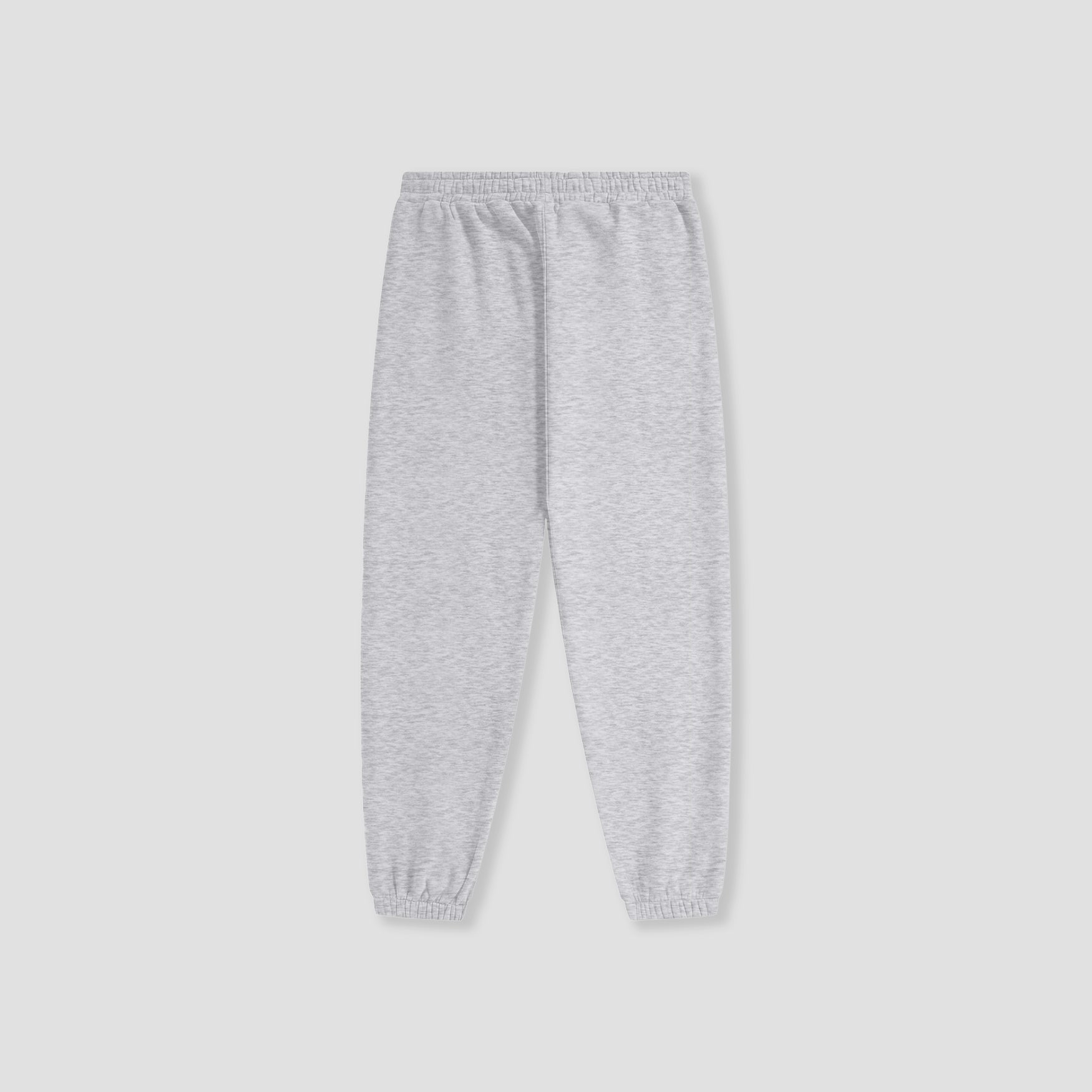 Light gray heather jogger sweatpants with an elastic waistband and ribbed ankle cuffs, shown flat against a light gray background.