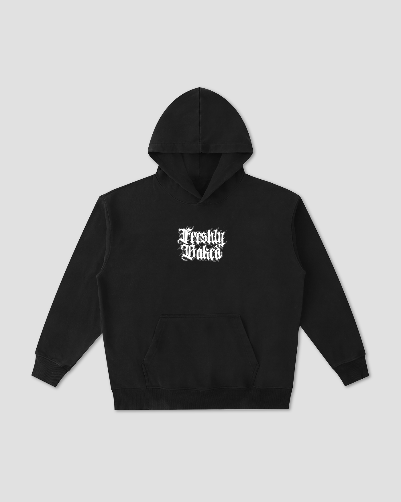 Oversized Gothic Logo Vintage Wash Heavy Hoodie - Black